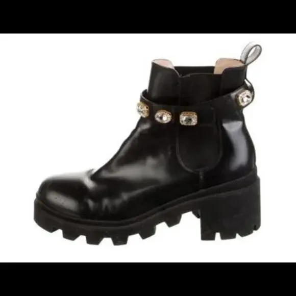Gucci Leather Chelsea Boots with Double G Logo & Jewel Strap – US11 / IT41 - Picture 1 of 5